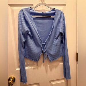 Urban Outfitters Blue Ribbed Tie-Front Blouse